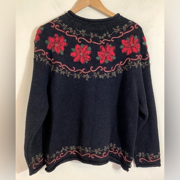 Croft & Barrow Black Cardigan with Red Floral Design - Picture 5 of 16